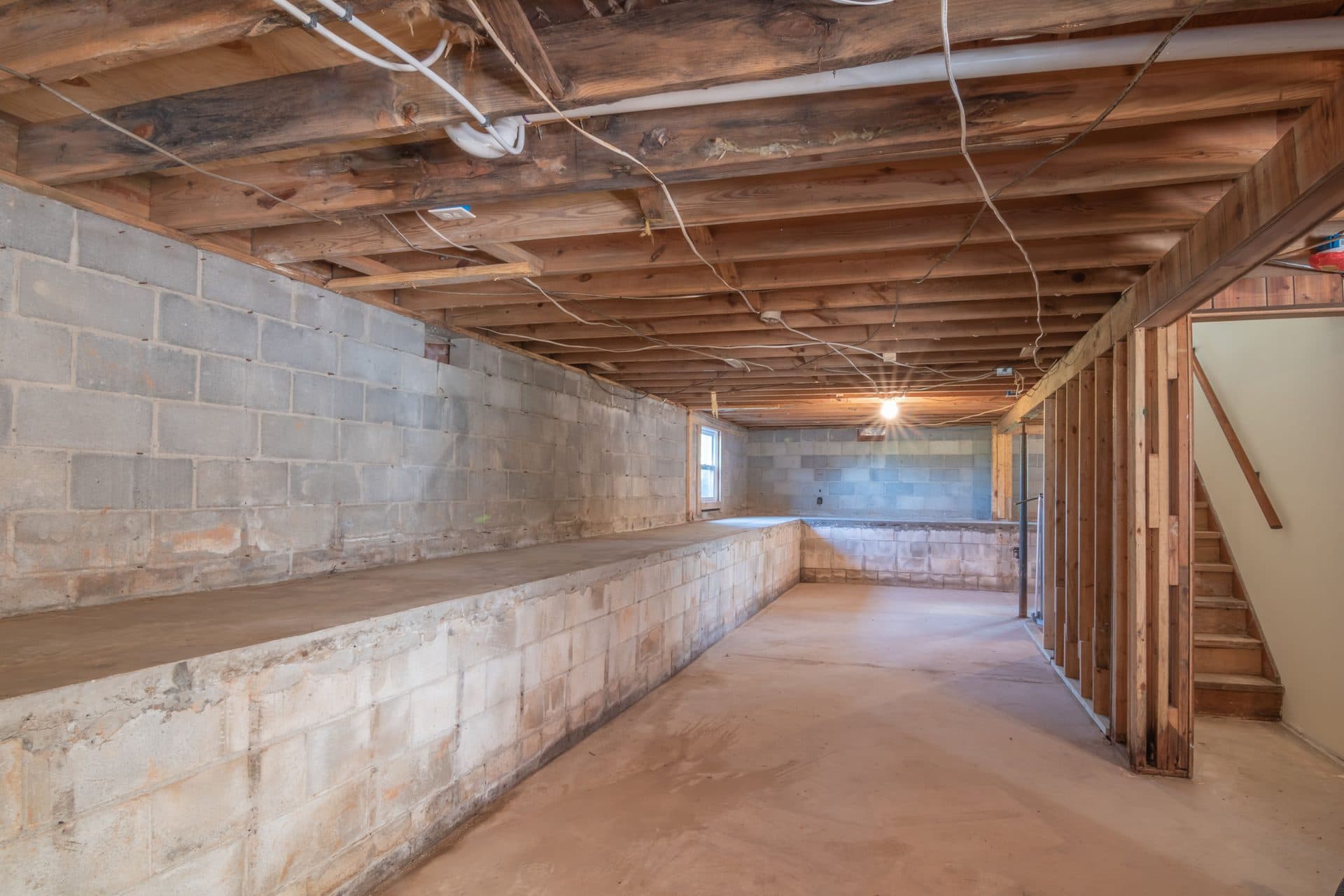 Concrete block foundation walls in a Jamestown-area basement
